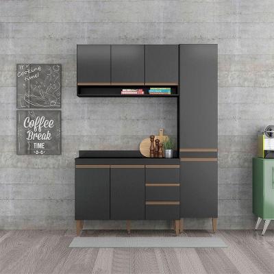 Cozinha Compacta Balcão Kitnet 160x202cm 4 Pçs Menu Móveis Preto
