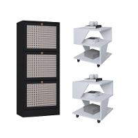 Kit Sapateira Spin Tropical 3 Portas E 2 Mesas De Cabeceira Branco-preto - 1