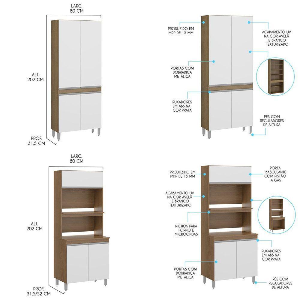 Kit Armário Para Cozinha Nicho Forno Microondas Menu Móveis Avelã Branco - 2