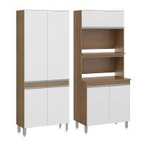 Kit Armário Para Cozinha Nicho Forno Microondas Menu Móveis Avelã Branco - 1