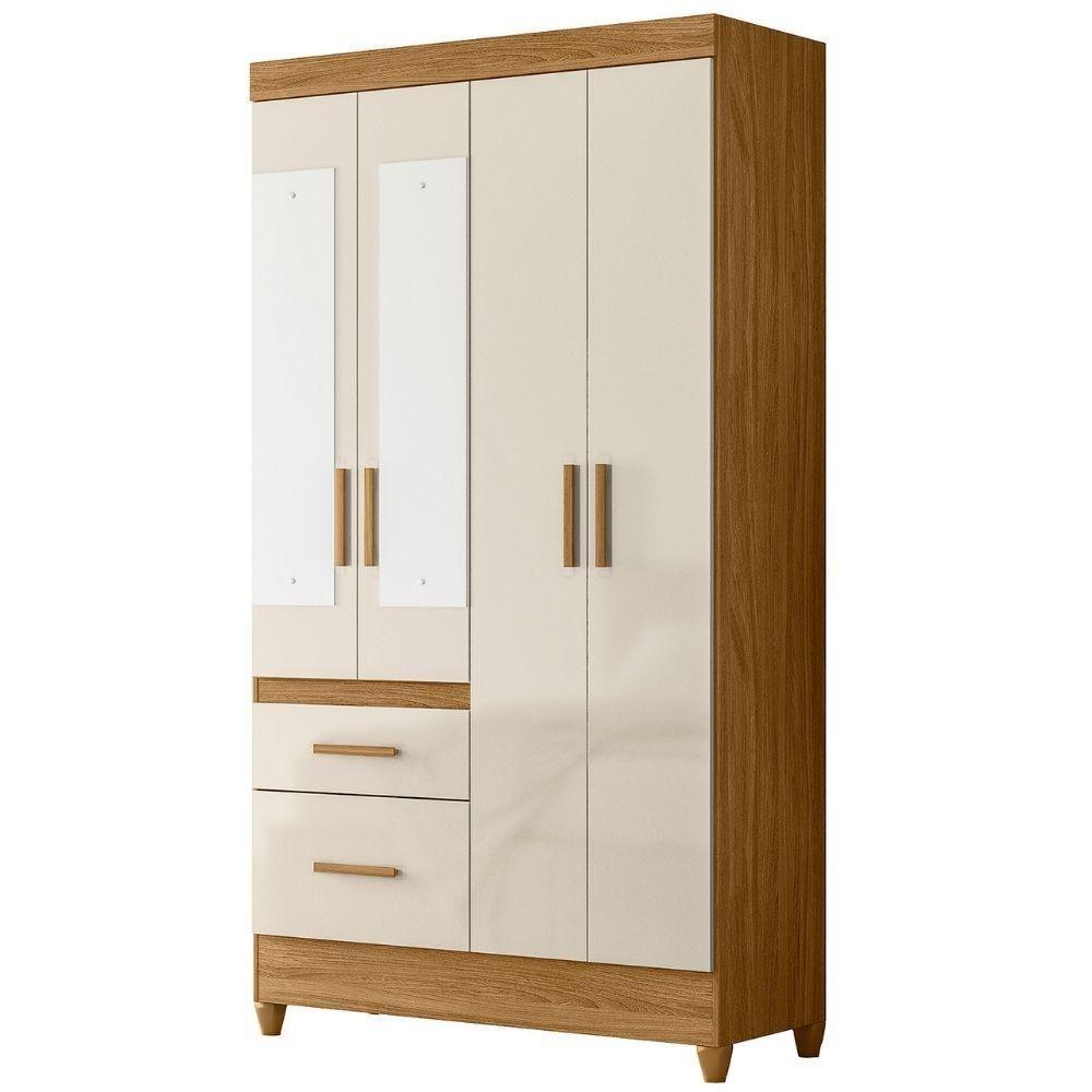 Guarda Roupa Solteiro Madri 4p Espelho 110 Cm Freijo Off White Moval - 1
