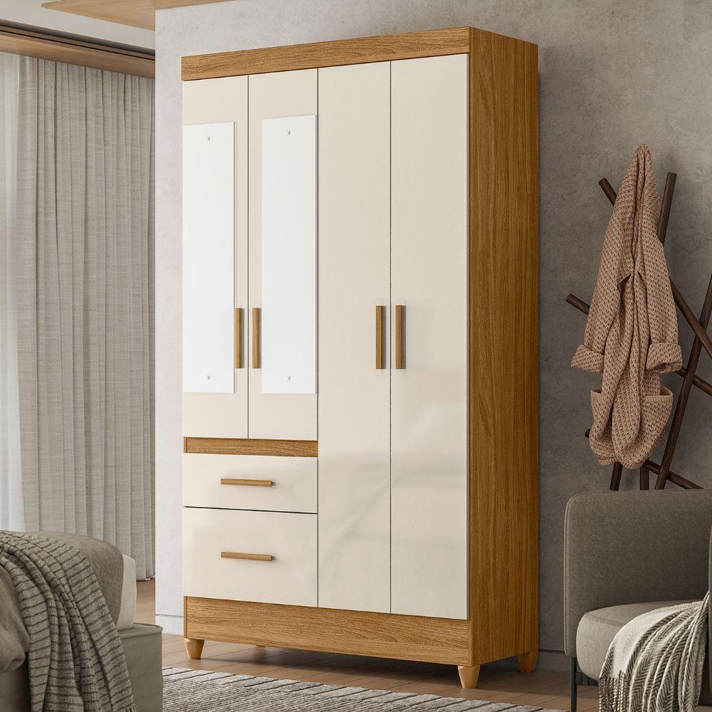 Guarda Roupa Solteiro Madri 4p Espelho 110 Cm Freijo Off White Moval - 7