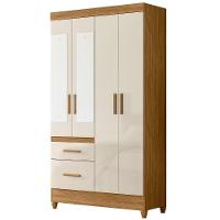 Guarda Roupa Solteiro Madri 4p Espelho 110 Cm Freijo Off White Moval - 1