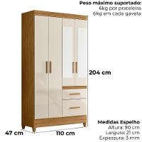 Guarda Roupa Solteiro Madri 4p Espelho 110 Cm Freijo Off White Moval - 3