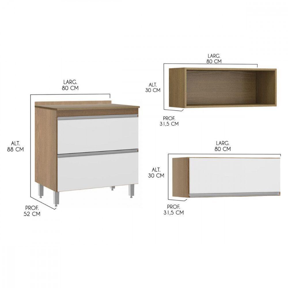 Armário Cozinha Modulada Balcão Aéreo Sabrina Menu Móveis Branco - 3