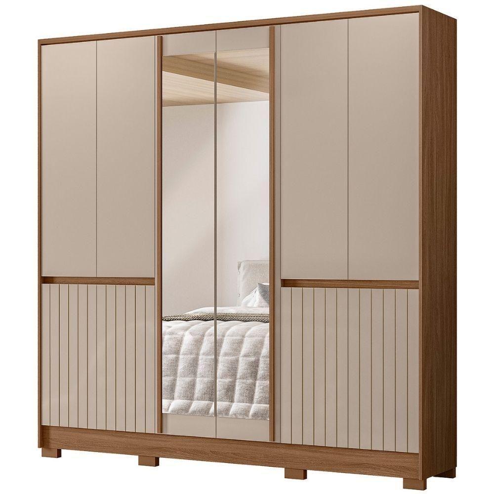 Guarda Roupa Casal 10 P Espelho 216 Cm Alasca Carvalho Fendi Moval - 1