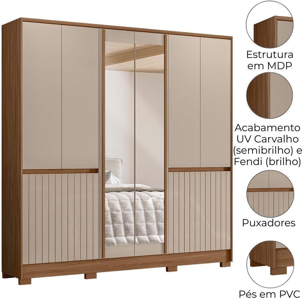 Guarda Roupa Casal 10 P Espelho 216 Cm Alasca Carvalho Fendi Moval - 4