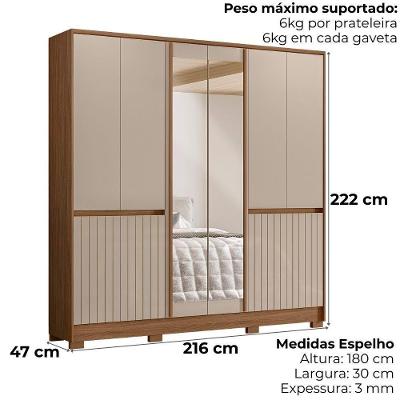 Guarda Roupa Casal Alasca 10 Portas Bater Carvalho Fendi