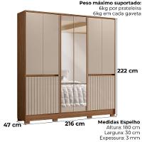 Guarda Roupa Casal 10 P Espelho 216 Cm Alasca Carvalho Fendi Moval - 3