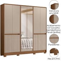 Guarda Roupa Casal 10 P Espelho 216 Cm Alasca Carvalho Fendi Moval