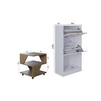 Kit Sapateira 2 Portas E 2 Mesas De Cabeceira-centro Poquema Carvalho-branco - 4