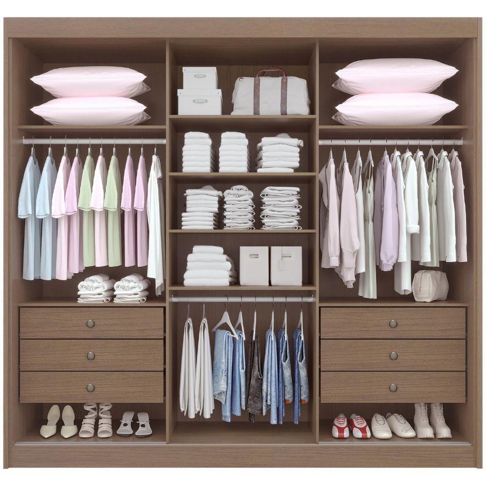 Guarda Roupa Cristal Castanho Linho 3 Portas 6 Gavetas D?doro - 2