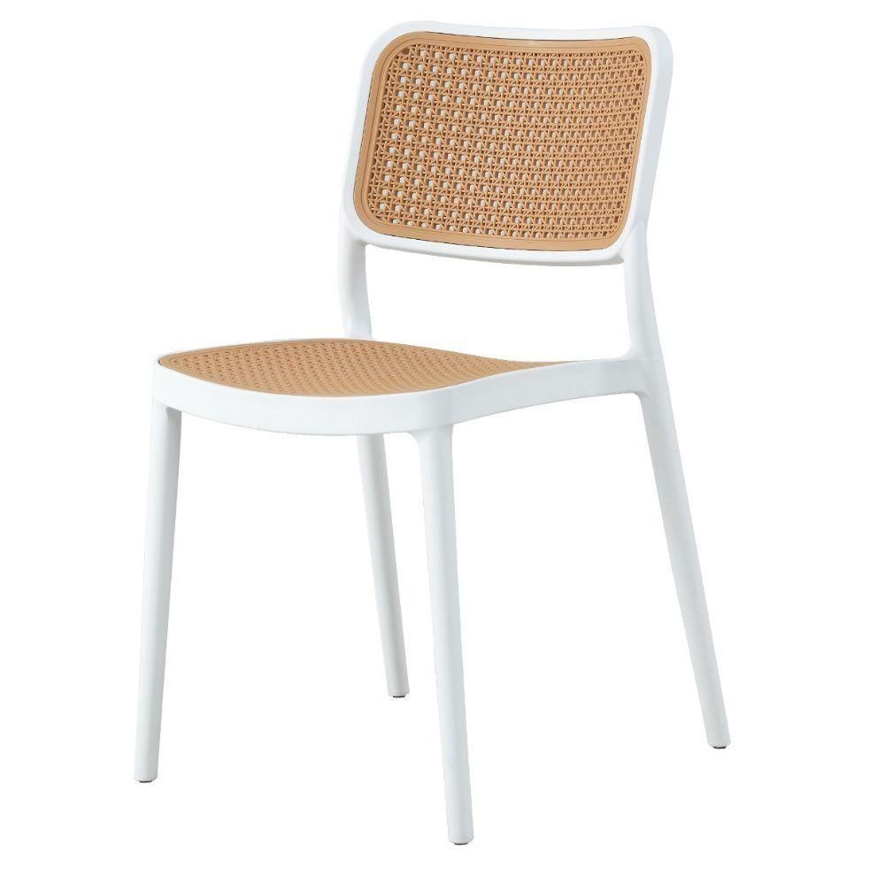 Cadeira Empilhável Mera Polipropileno Branco Assento Simulando Palha Bege - 1