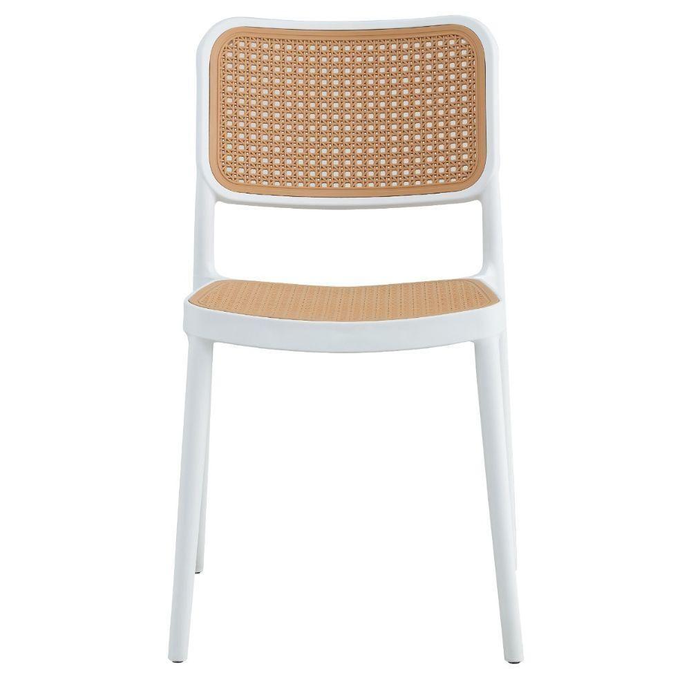 Cadeira Empilhável Mera Polipropileno Branco Assento Simulando Palha Bege - 2
