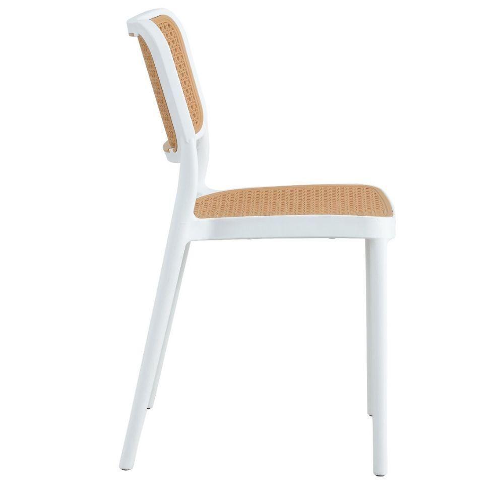 Cadeira Empilhável Mera Polipropileno Branco Assento Simulando Palha Bege - 4