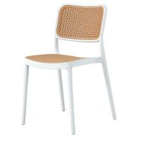 Cadeira Empilhável Mera Polipropileno Branco Assento Simulando Palha Bege - 1