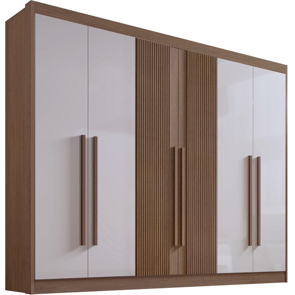 Guarda Roupa Athos Ripado Castanho Off White 6 Portas 7 Gavetas D?doro - 1