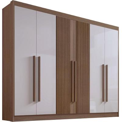 Guarda Roupa Athos Ripado Castanho Off White 6 Portas 7 Gavetas D?doro