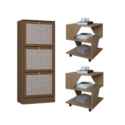 Kit Sapateira Spin Tropical 3 Portas E 2 Mesas De Cabeceira Carvalho