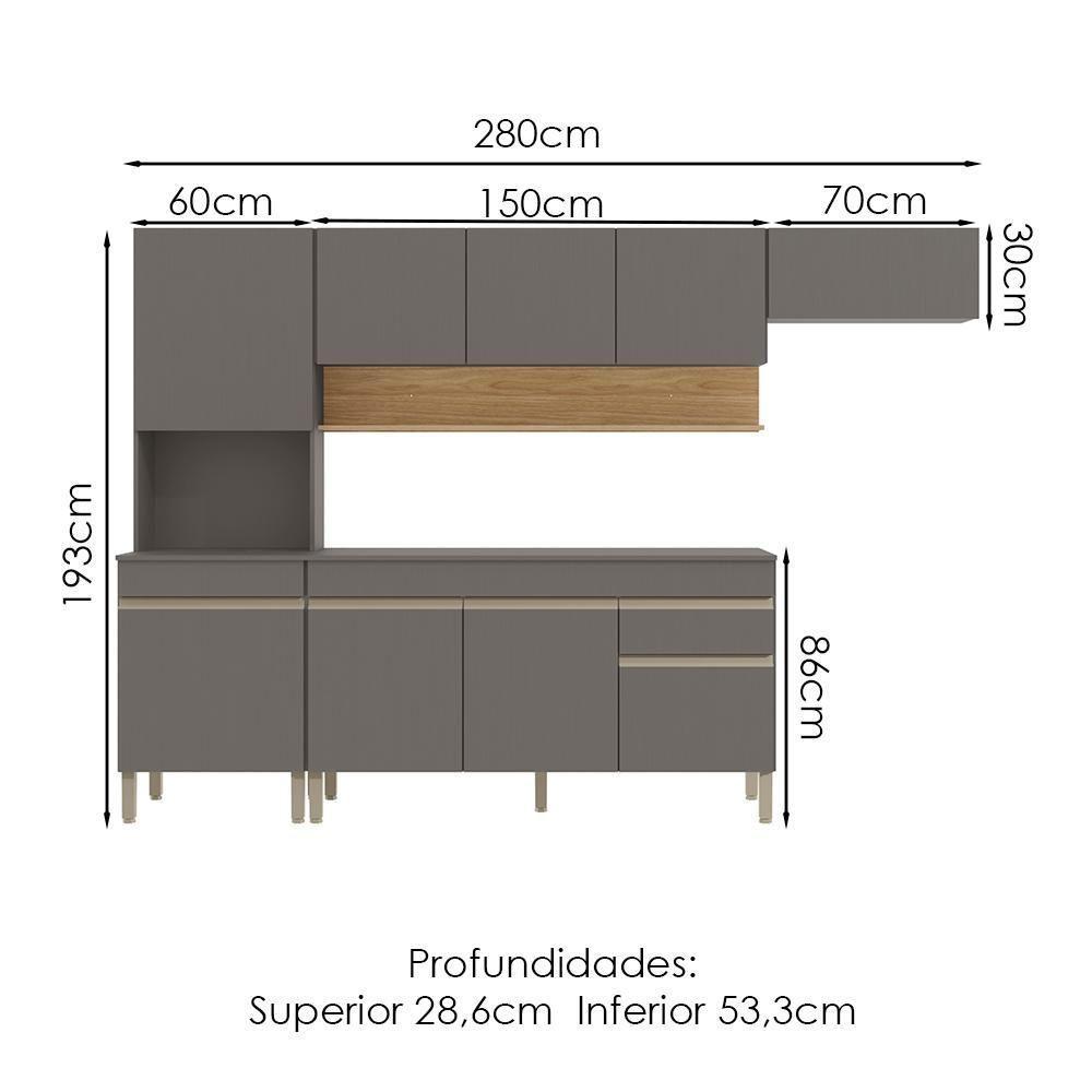 Cozinha Modulada 4 Pecas Com Balcao Tampo Line Gris Cp Freijo Ktp - 3