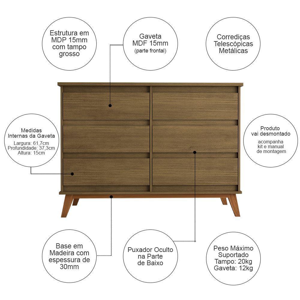 Cômoda Para Quarto Londres 6 Gavetas - Amêndoa - 3