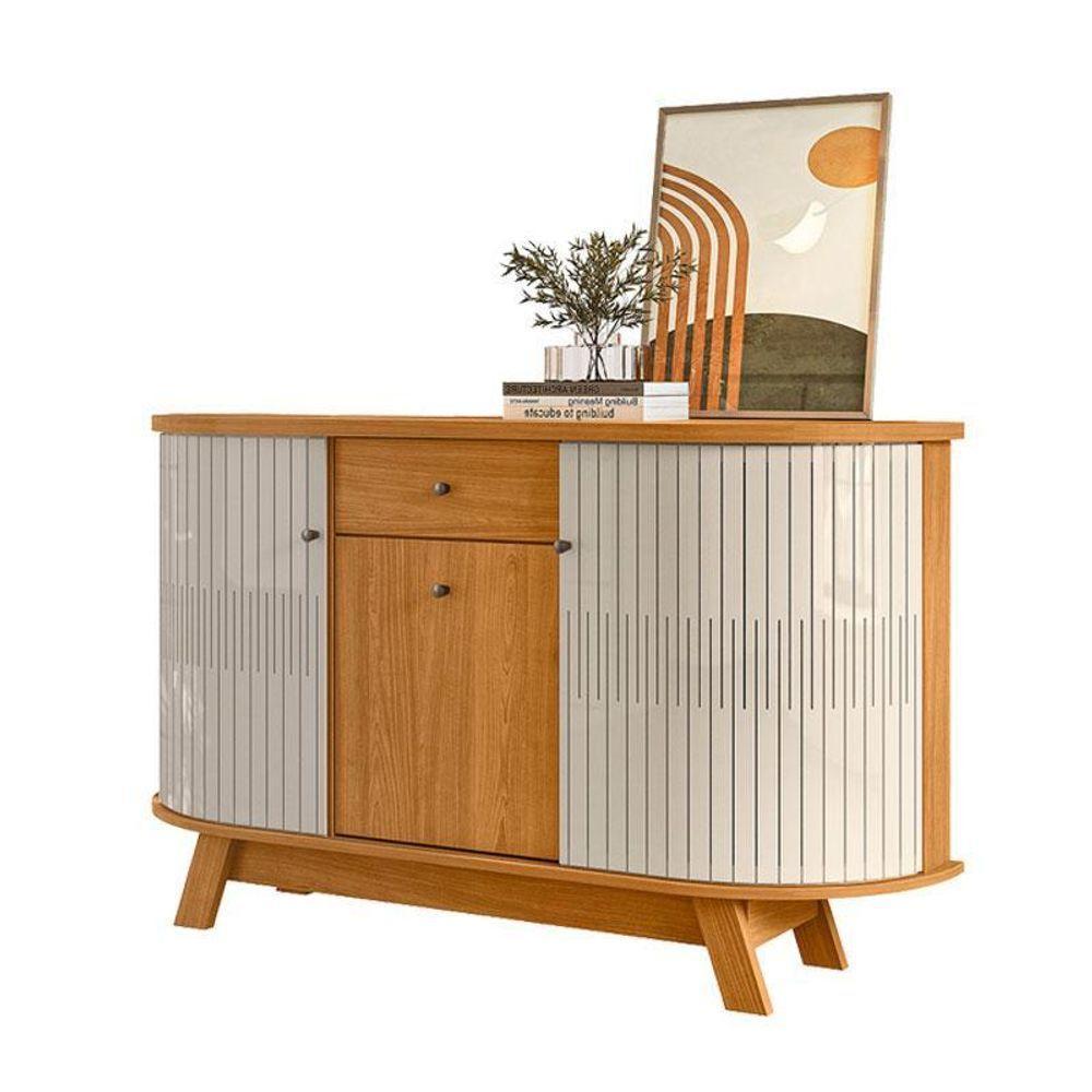 Estante Home Theater Suspenso íris Com Aparador Para Sala Buffet Monza Cinamomo Off White - Madetec - 4