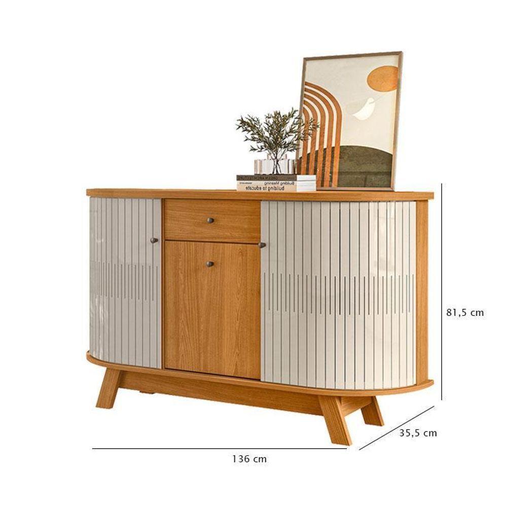 Estante Home Theater Suspenso íris Com Aparador Para Sala Buffet Monza Cinamomo Off White - Madetec - 5