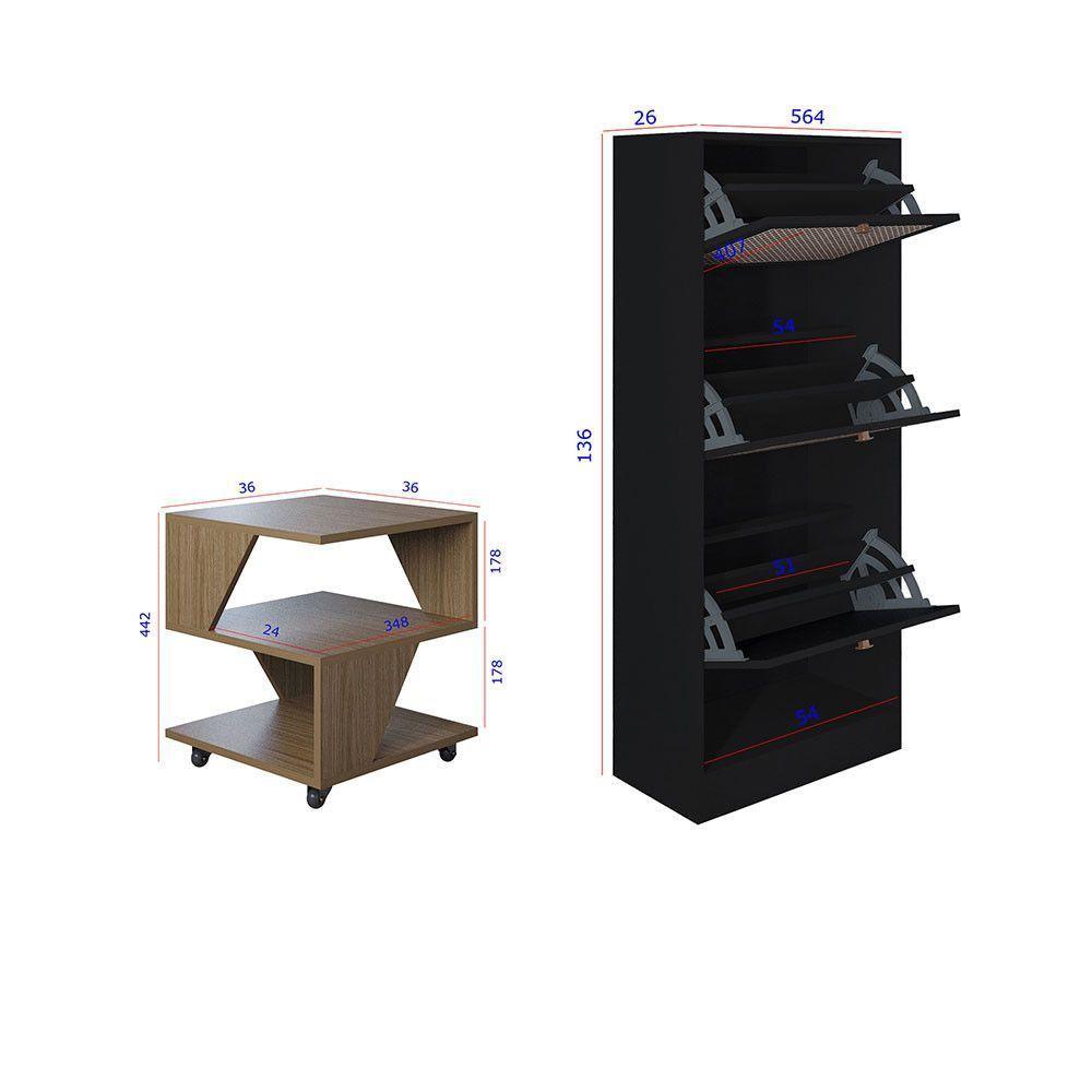 Kit Sapateira Spin Tropical 3 Portas E 2 Mesas De Cabeceira Carvalho-preto - 4