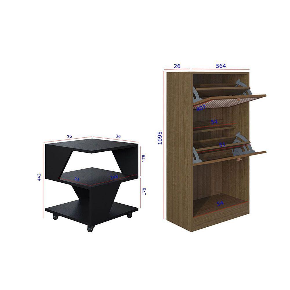 Kit Sapateira 2 Portas E 2 Mesas De Cabeceira-centro Poquema Preto-carvalho - 4