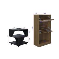 Kit Sapateira 2 Portas E 2 Mesas De Cabeceira-centro Poquema Preto-carvalho - 4