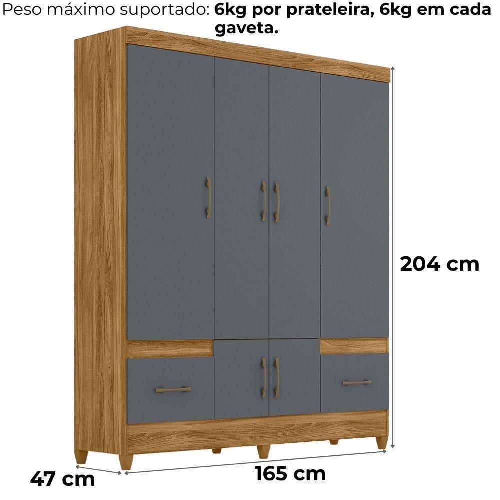 Guarda Roupa Casal Ms912 6p 165 Cm Freijo Cinza Moval - 3