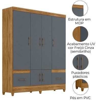 Guarda Roupa Casal MS912 6 Portas de Bater Freijo Cinza MDP