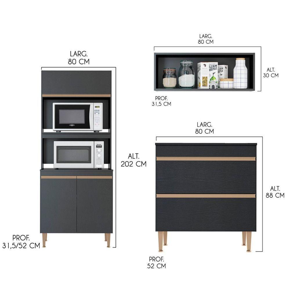 Cozinha Com Balcão Cooktop Modulada 6 Pçs Menu Móveis Preto - 4