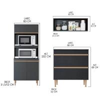 Cozinha Com Balcão Cooktop Modulada 6 Pçs Menu Móveis Preto