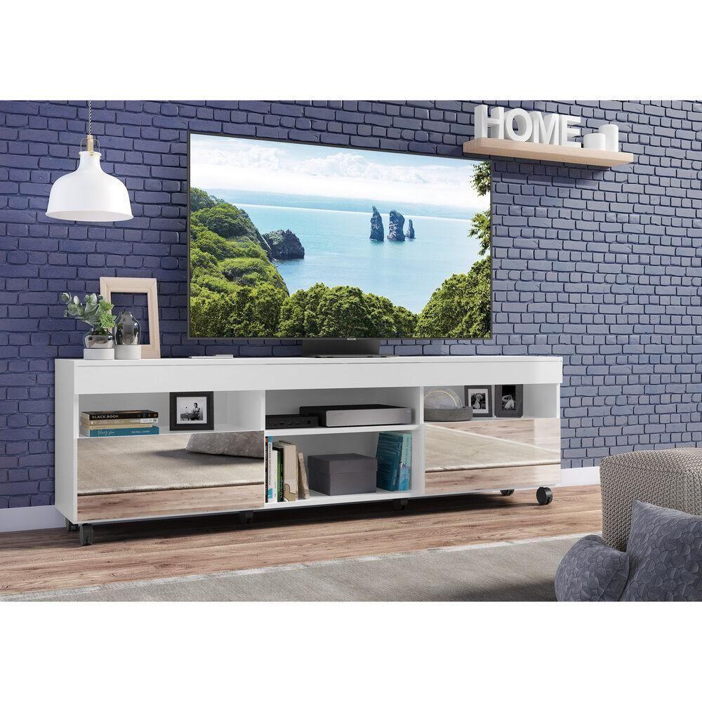 Rack Tv 65" Com Rodízios E Espelho 2 Portas Paris Multimóveis V3330 Branco Branco - 2