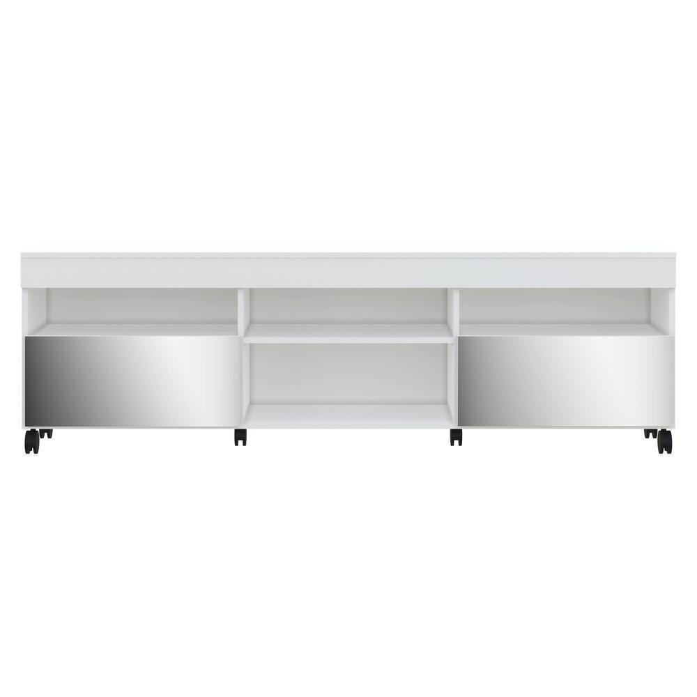 Rack Tv 65" Com Rodízios E Espelho 2 Portas Paris Multimóveis V3330 Branco Branco - 3