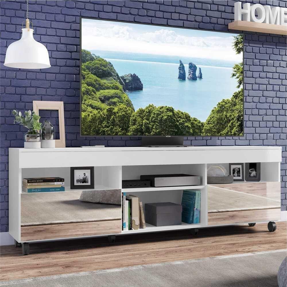 Rack Tv 65" Com Rodízios E Espelho 2 Portas Paris Multimóveis V3330 Branco Branco - 7