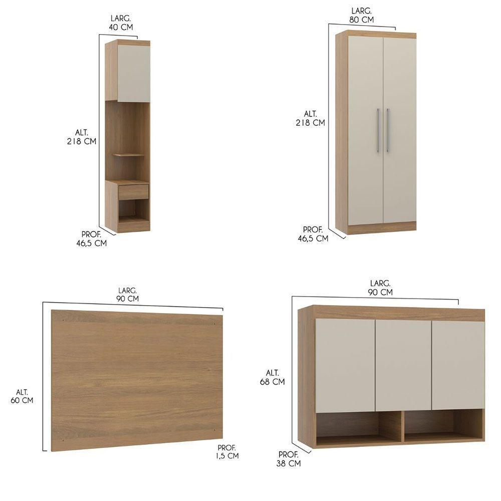 Guarda Roupa Solteiro Modulado 210cm 4 Peças Mdp Menu Móveis Carvalho - 3
