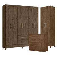 Guarda Roupa Casal Panamá Com Cômoda Vênus E Armário Multiuso New íris Castanho Wood – Moval - 1