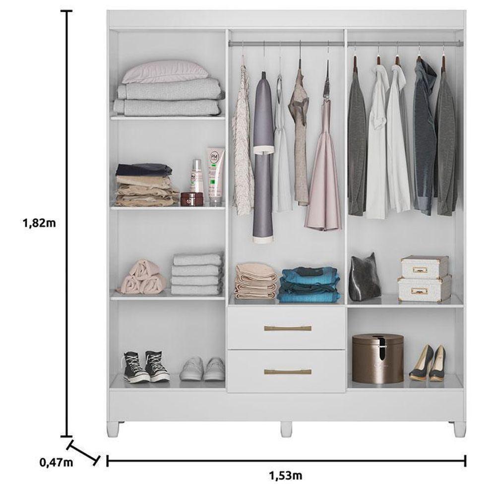 Guarda Roupa Casal Panamá Com Cômoda Vênus E Armário Multiuso New íris Branco Brilho– Moval - 3