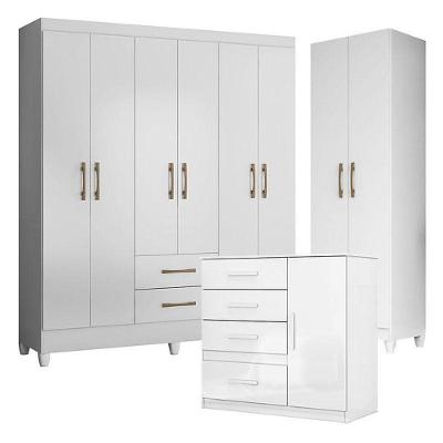 Guarda Roupa Casal Panamá Com Cômoda Vênus E Armário Multiuso New íris Branco Brilho– Moval