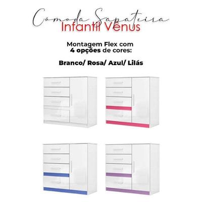 Guarda Roupa Casal Panamá 6 Portas 2 Gavetas Branco Brilho com Cômoda e Armário