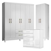 Guarda Roupa Casal Panamá Com Cômoda Vênus E Armário Multiuso New íris Branco Brilho– Moval - 1