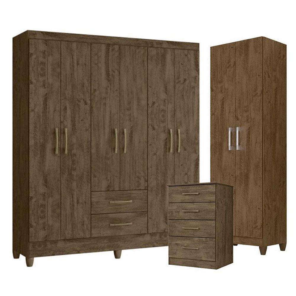 Guarda Roupa Casal Panamá Com Cômoda Ms913 E Armário Multiuso New íris Castanho Wood – Moval - 1