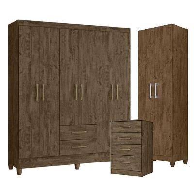 Guarda Roupa Casal Panamá Com Cômoda Ms913 E Armário Multiuso New íris Castanho Wood – Moval