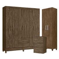 Guarda Roupa Casal Panamá Com Cômoda Ms913 E Armário Multiuso New íris Castanho Wood – Moval - 1