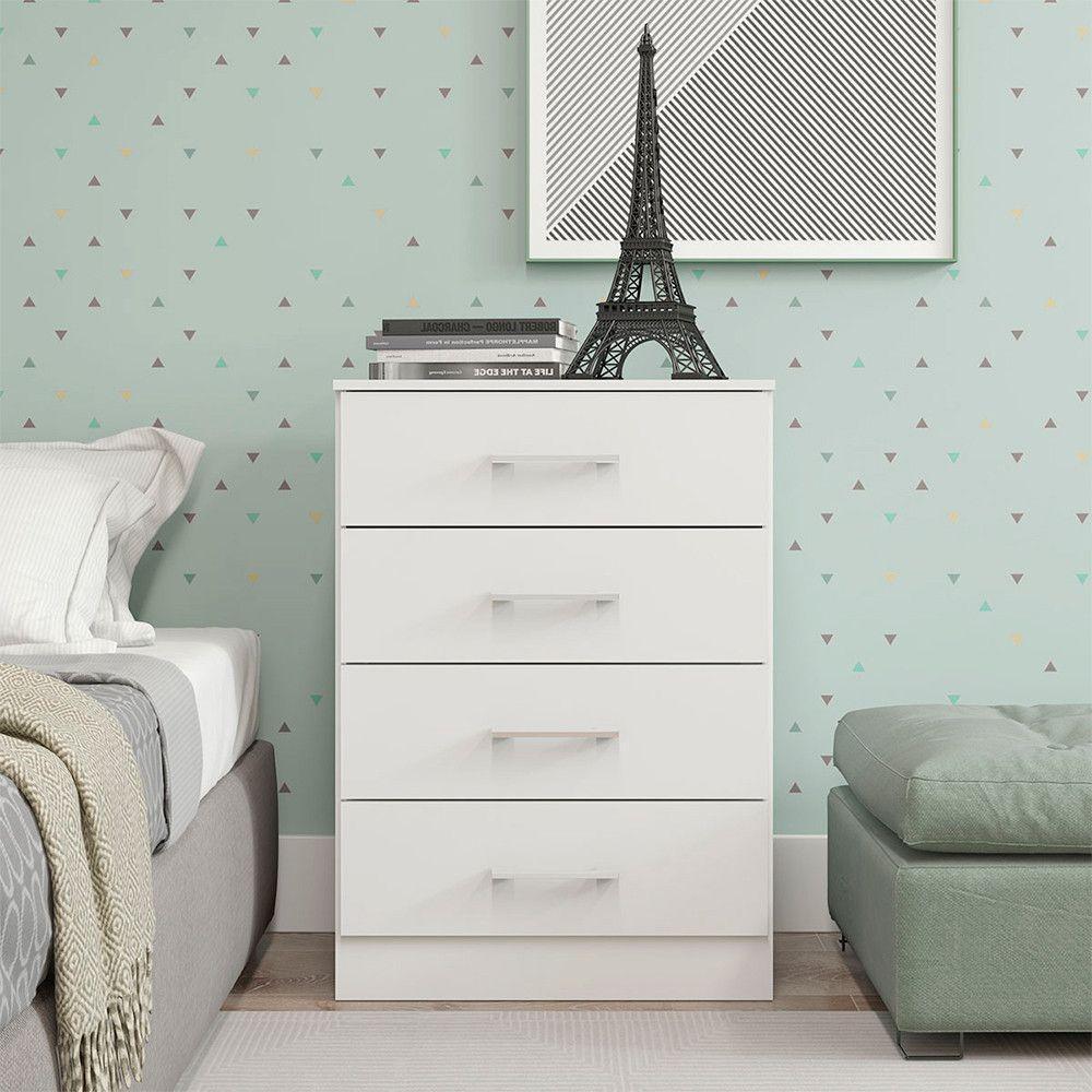 Cômoda Com 4 Gavetas P- Quarto Solteiro Mdp 2007 Menu Móveis Branco - 1