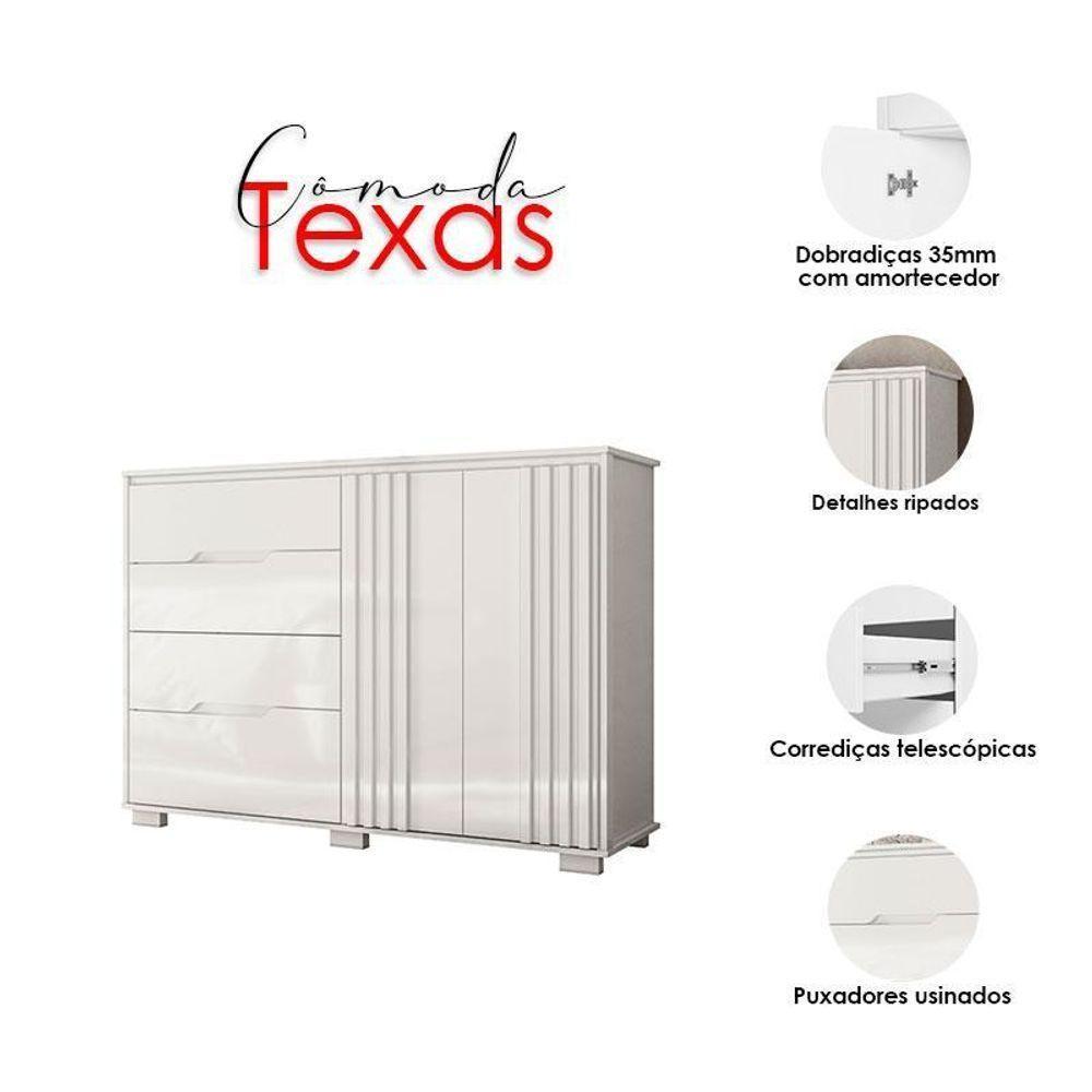 Guarda Roupa Casal Panamá Com Cômoda Texas E Armário Multiuso Jade Branco Brilho– Moval - 5