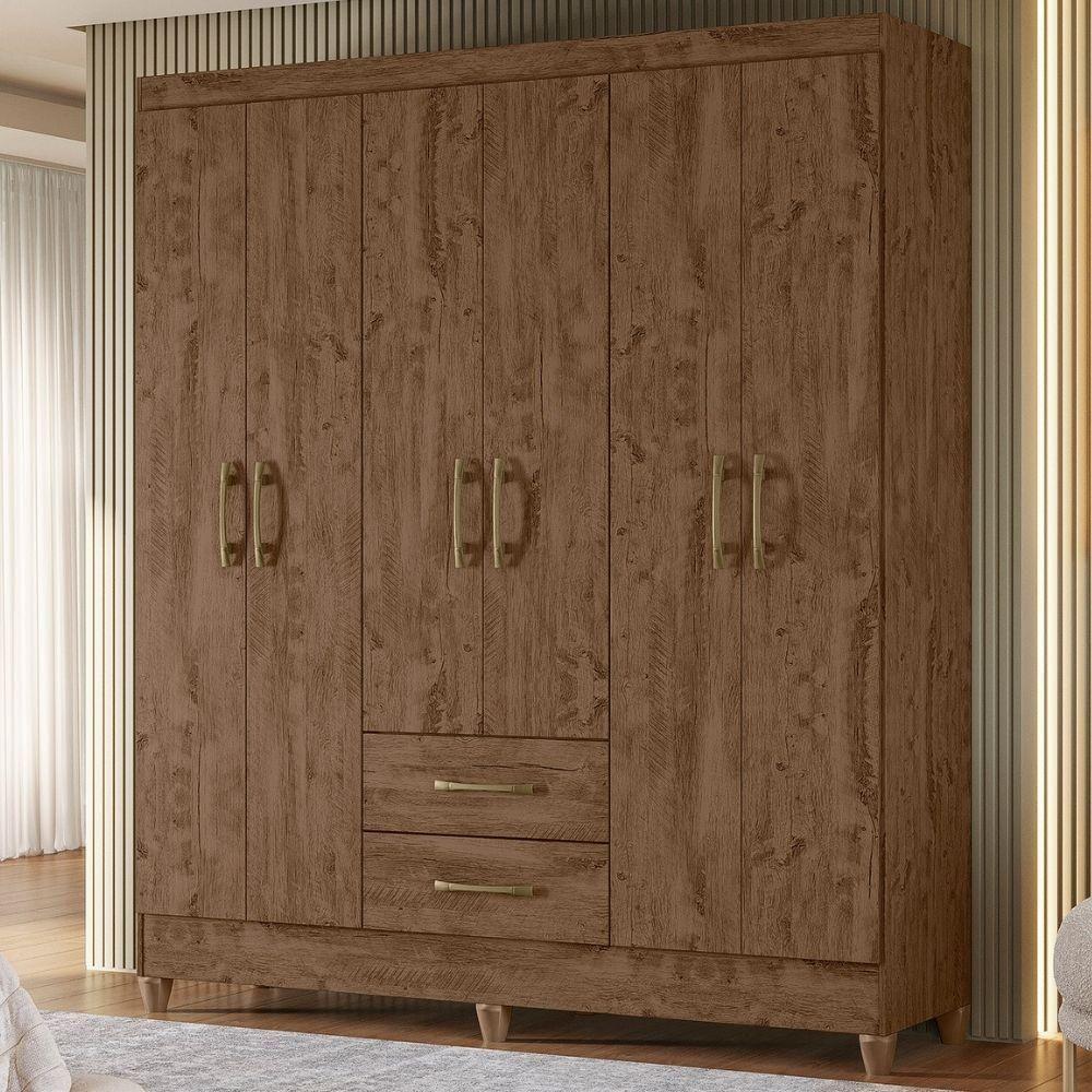 Guarda Roupa Casal Panama 6p 153 Cm Castanho Wood - 2