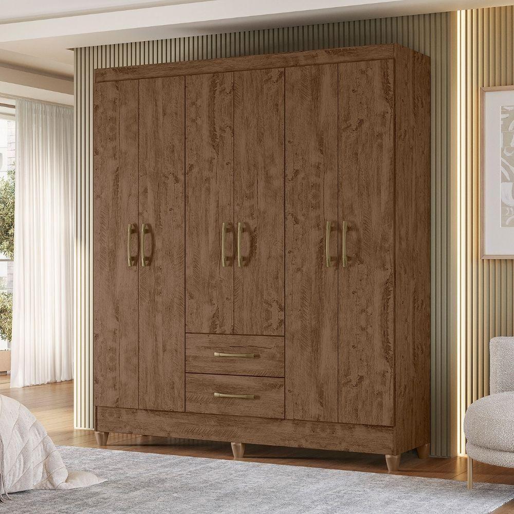 Guarda Roupa Casal Panama 6p 153 Cm Castanho Wood - 7